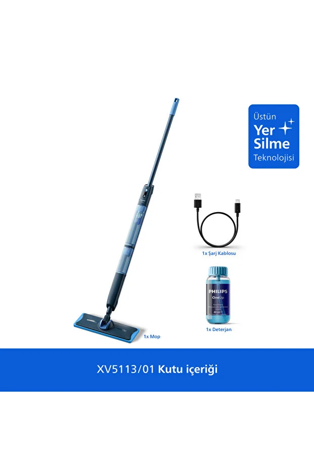 Philips 5000 Series OneUp Electric Mop, 99.9% effective against bacteria, 360-degree head, (XV5113/01)
